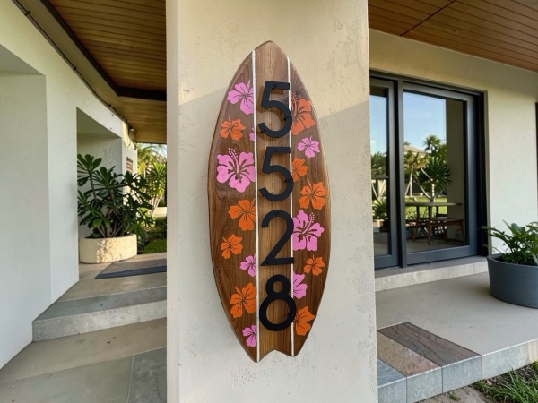 Address Sign with Multi-Color Hibiscus - 5528